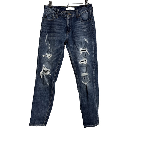KanCan Women's Distressed Mid Rise Skinny Jeans Size 26 Denim Raw Hem Destroyed - Picture 1 of 15